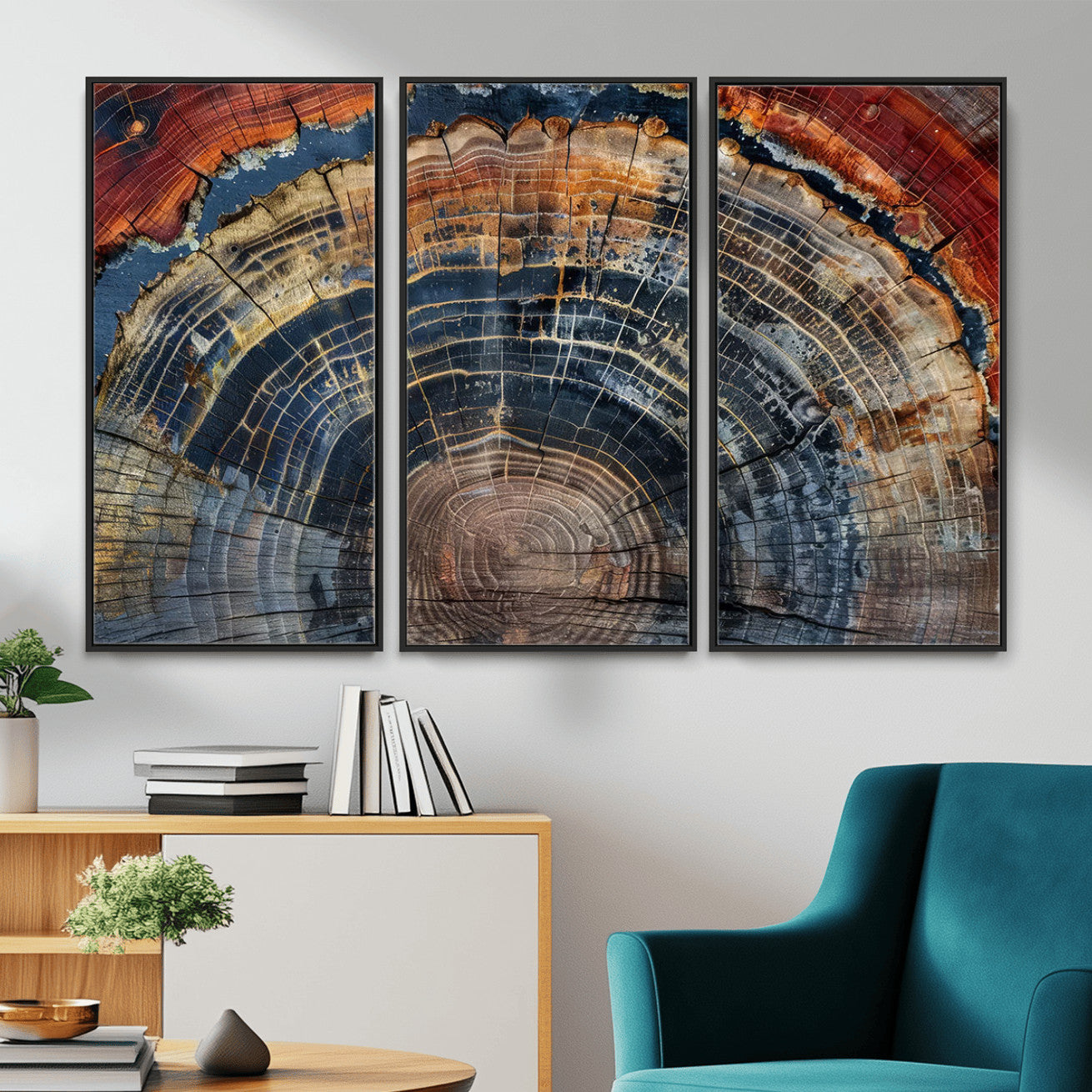 63519-MGV-CV-36X24 - Abstract Tree Ring Wall Art Canvas Print – Colorful Framed Minimalist Nature Tree Rings Home Artwork for Home and Office Decor