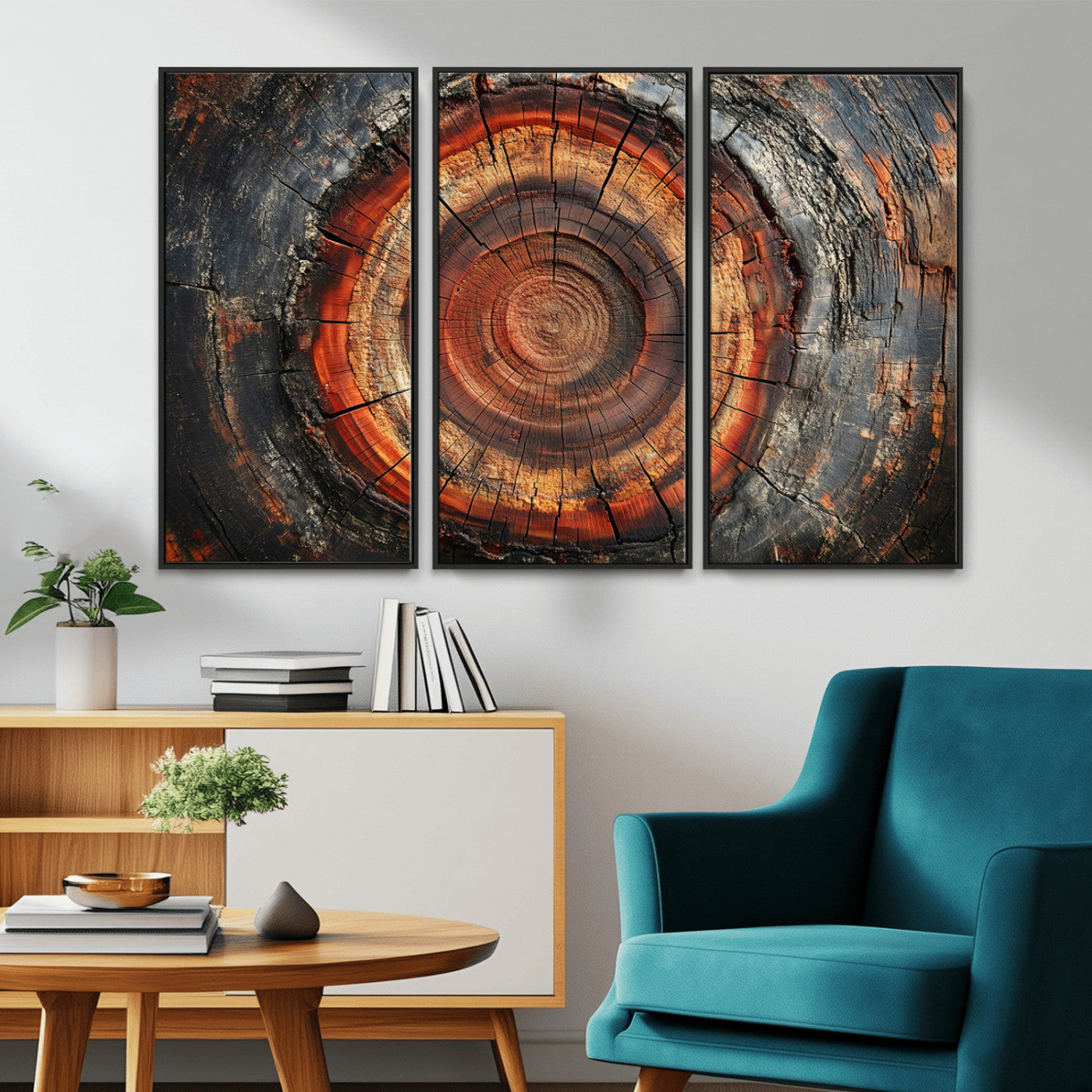 MGV-FC-48X32-3P - Wood Grain Canvas Wall Art - Framed Abstract Tree Ring Framed Wall Art, Wood Grain Canvas Wall
