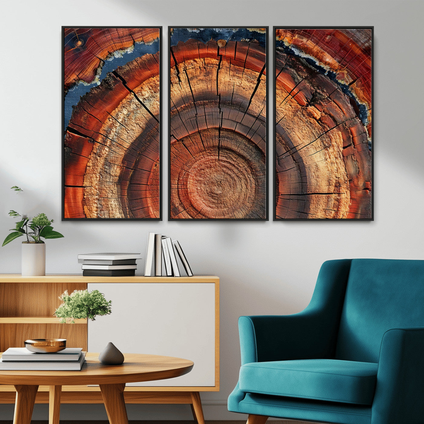 MGV-FC-48X32-3P - Abstract Tree Ring Art, Colorful Tree Ring Wall Decor, Minimalist Home Canvas Art, Modern Farmhouse