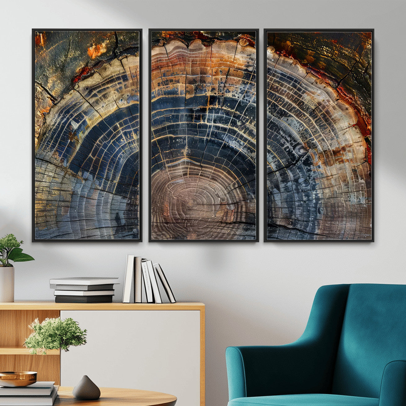 16193-MGV-CV-36X24 - Framed Wood Tree Ring Wall Art - Abstract Colorful Wood Ring Wall Decor for Minimalist Home Decor