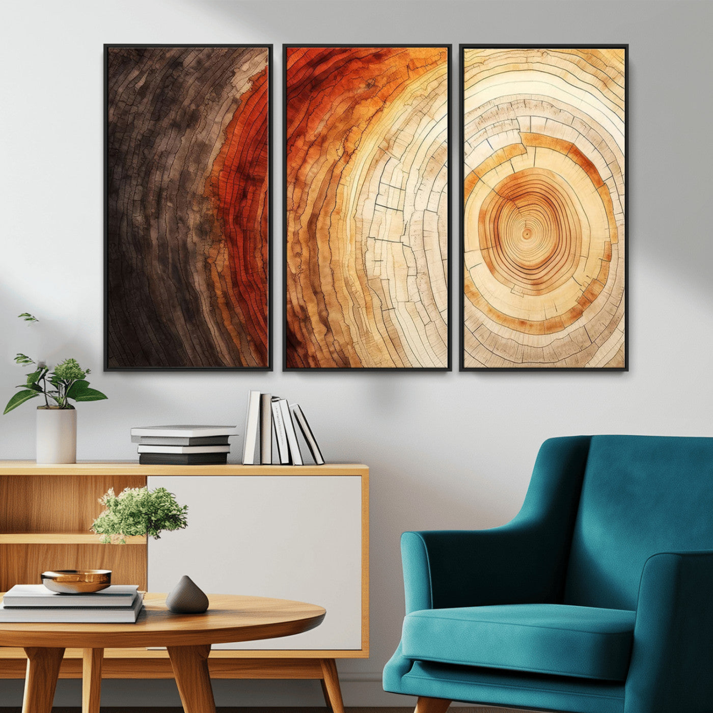 MGV-FC-48X32-3P - Tree Ring Print on Canvas Wall Art, Tree Stump Print, Wood Wall Art Living Room, Abstract Natural