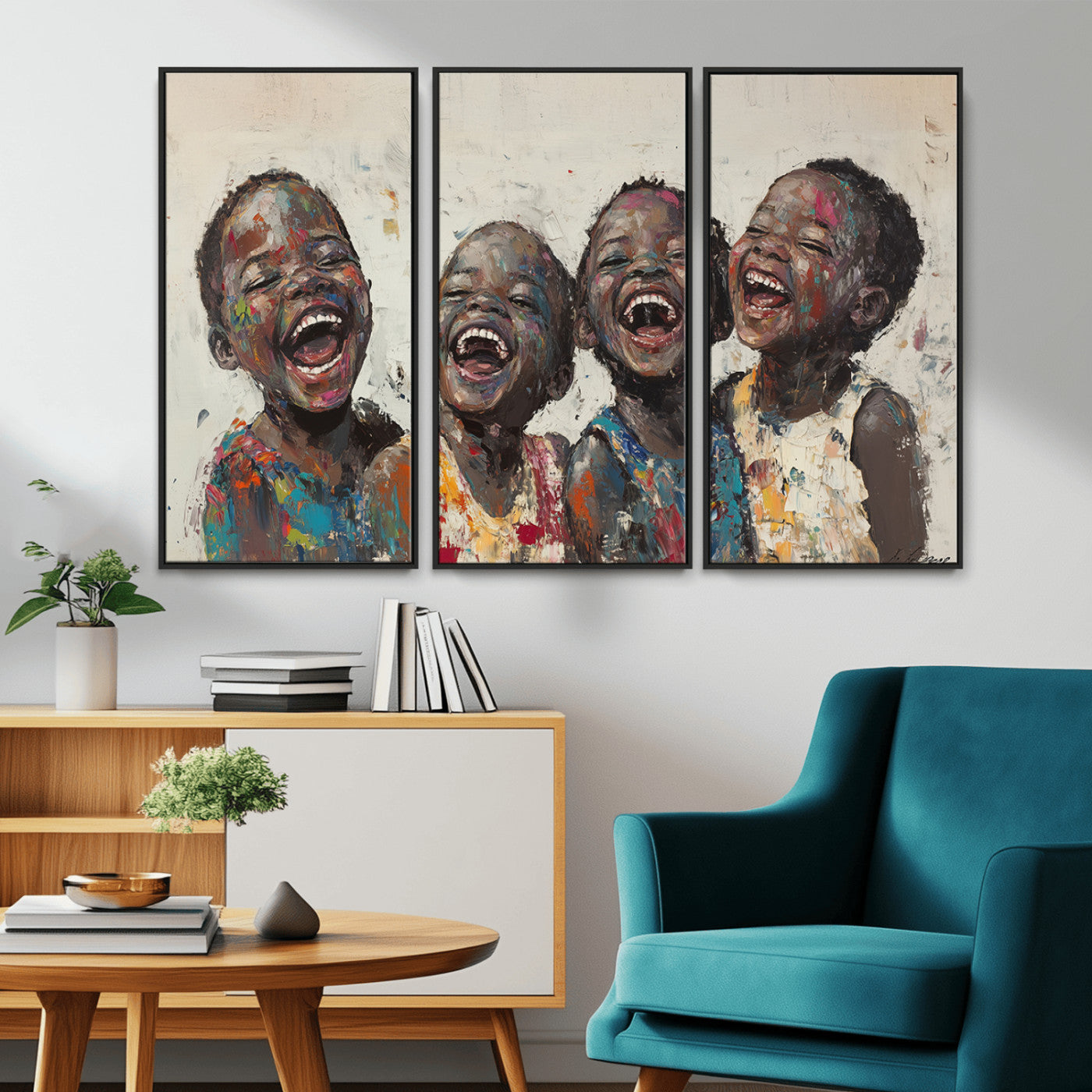 85256-MGV-CV-36X24-Shai Yossef Print - Joyful Childhood Canvas Wall Art - Expressive Impasto Painting of Laughing