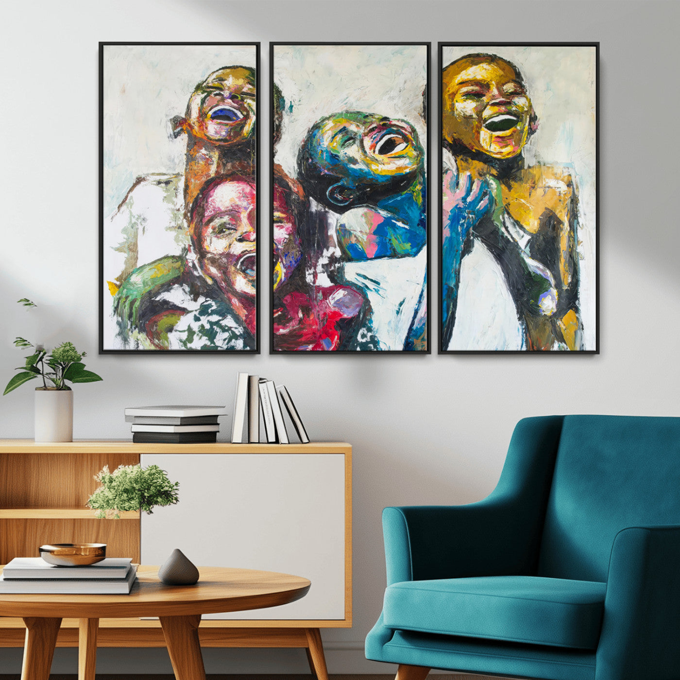 MGV-FC-48X32-3P - Shai Yossef Style Canvas Art - Joyful African Black Kids Impasto Painting with Vibrant Brushstrokes,