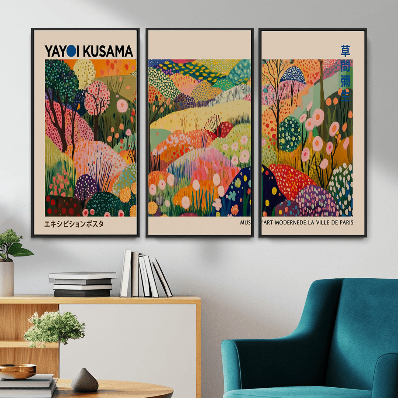 47970-MGV-CV-36X24 - Yayoi Kusama Japanese Art Canvas Print, Abstract Large Yayoi Kusama Framed Print, Japanese Wabi Print