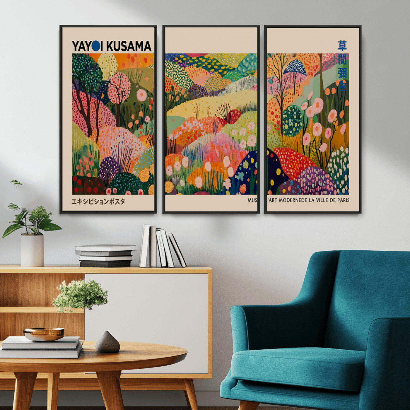 MGV-FC-48X32-3P - Yayoi Kusama Japanese Art Canvas Print, Abstract Art, Large Yayoi Kusama Framed Print, Japanese Wabi