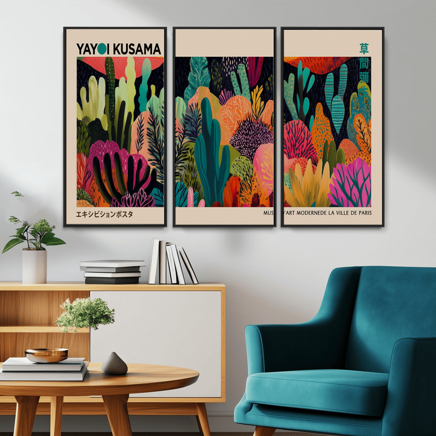 MGV-FC-48X32-3P - Yayoi Kusama Wall Art Canvas Print, Abstract Art, Large Yayoi Kusama Framed Canvas Print, Japanese