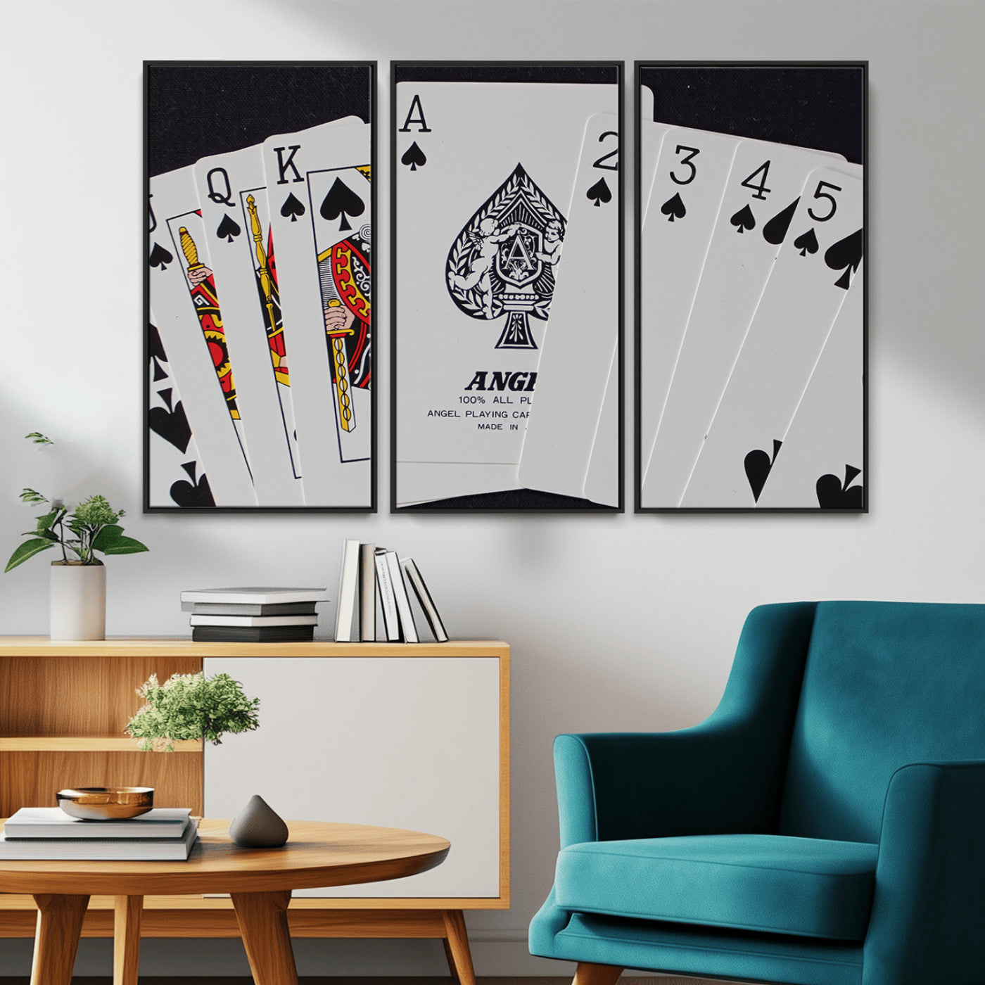 MGV-FC-48X32-3P - Poker Wall Art - Playing Cards Canvas Wall Art Print - Ace of Spades and Royal Flush Design, Perfect