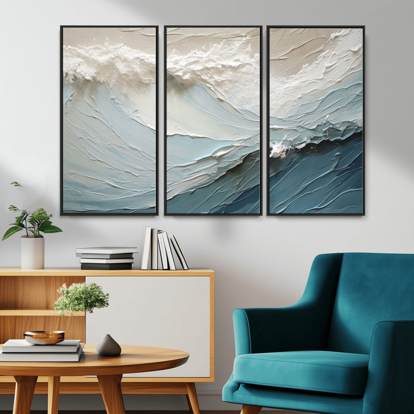 MGV-FC-48X32-3P - Waves Abstract Wall Art Print, Modern Framed Abstract Canvas Print, Abstract Painting for Living
