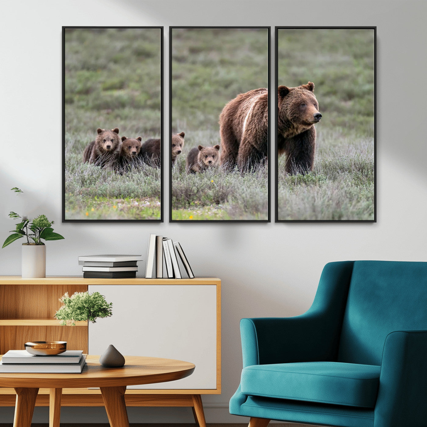MGV-FC-48X32-3P - Wildlife Photography of 399 Grizzly Bear Cubs | Queen of the Tetons Canvas Wall Art Print