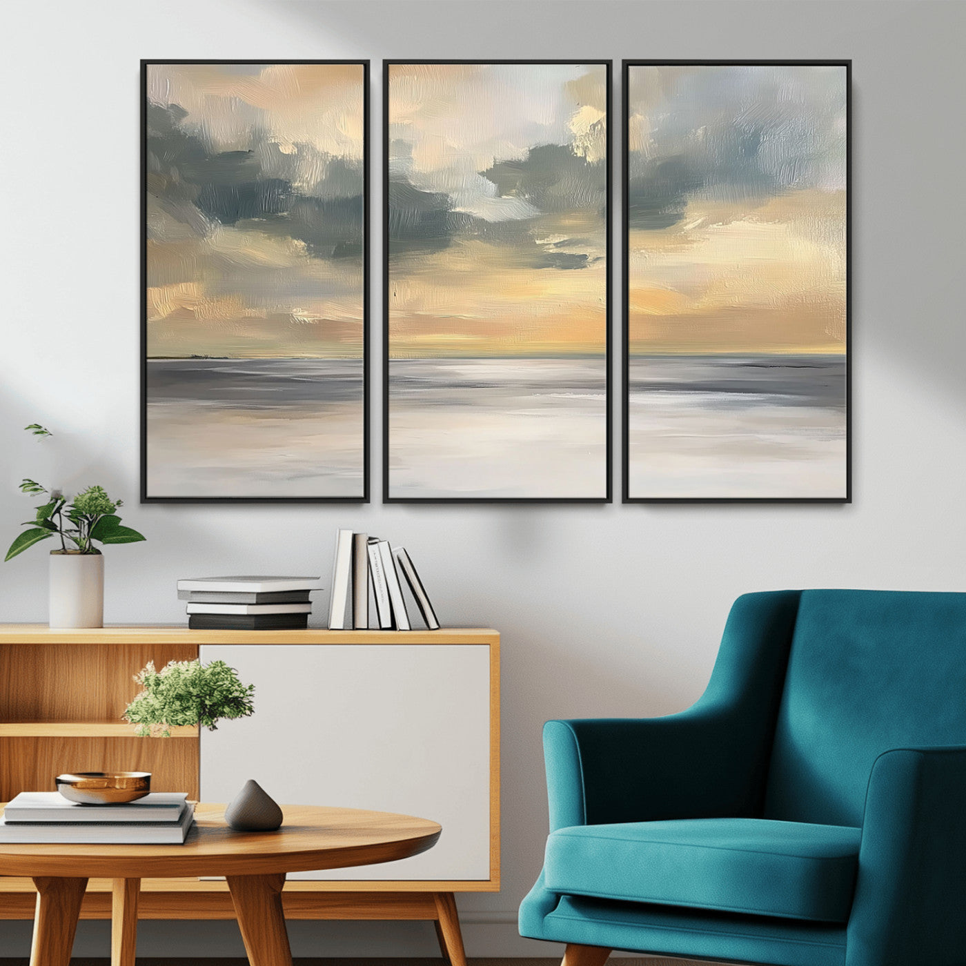 MGV-FC-48X32-3P - Modern Coastal Artwork with Vibrant Abstract Ocean Waves Wall Art Canvas Print for Contemporary