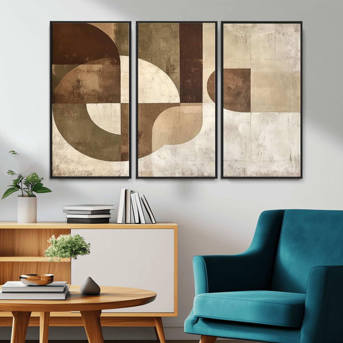 MGV-FC-48X32-3P - Wabi Sabi Geometric Wall Art | Abstract Modern Minimalist Canvas Print with Neutral Mid Century Art