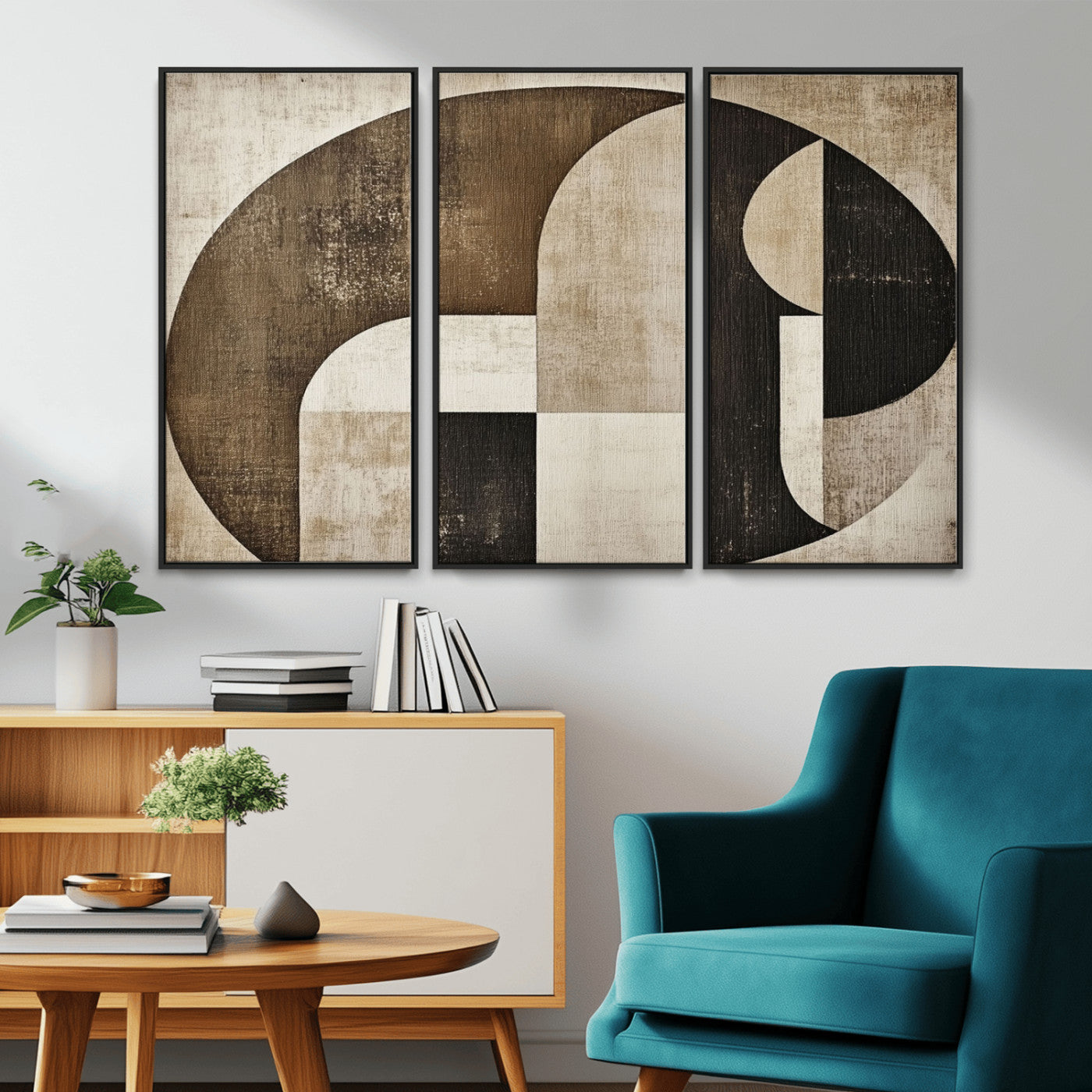 MGV-FC-48X32-3P - Wabi Sabi Abstract Wall Art | Geometric Modern Minimalist Canvas Print with Neutral Mid Century Art