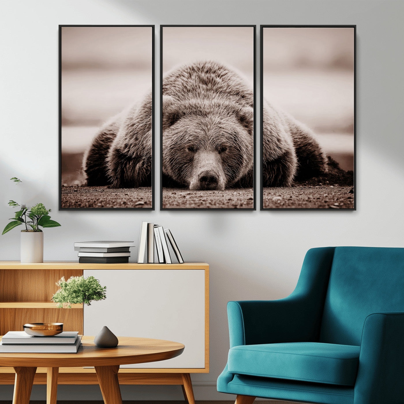 MGV-FC-48X32-3P - Grizzly Bear Wall Art Print - Bear Canvas Wall Art - Rustic Bear Portrait Canvas Print for Cabin Wall Decor and Nature-Inspired Spaces