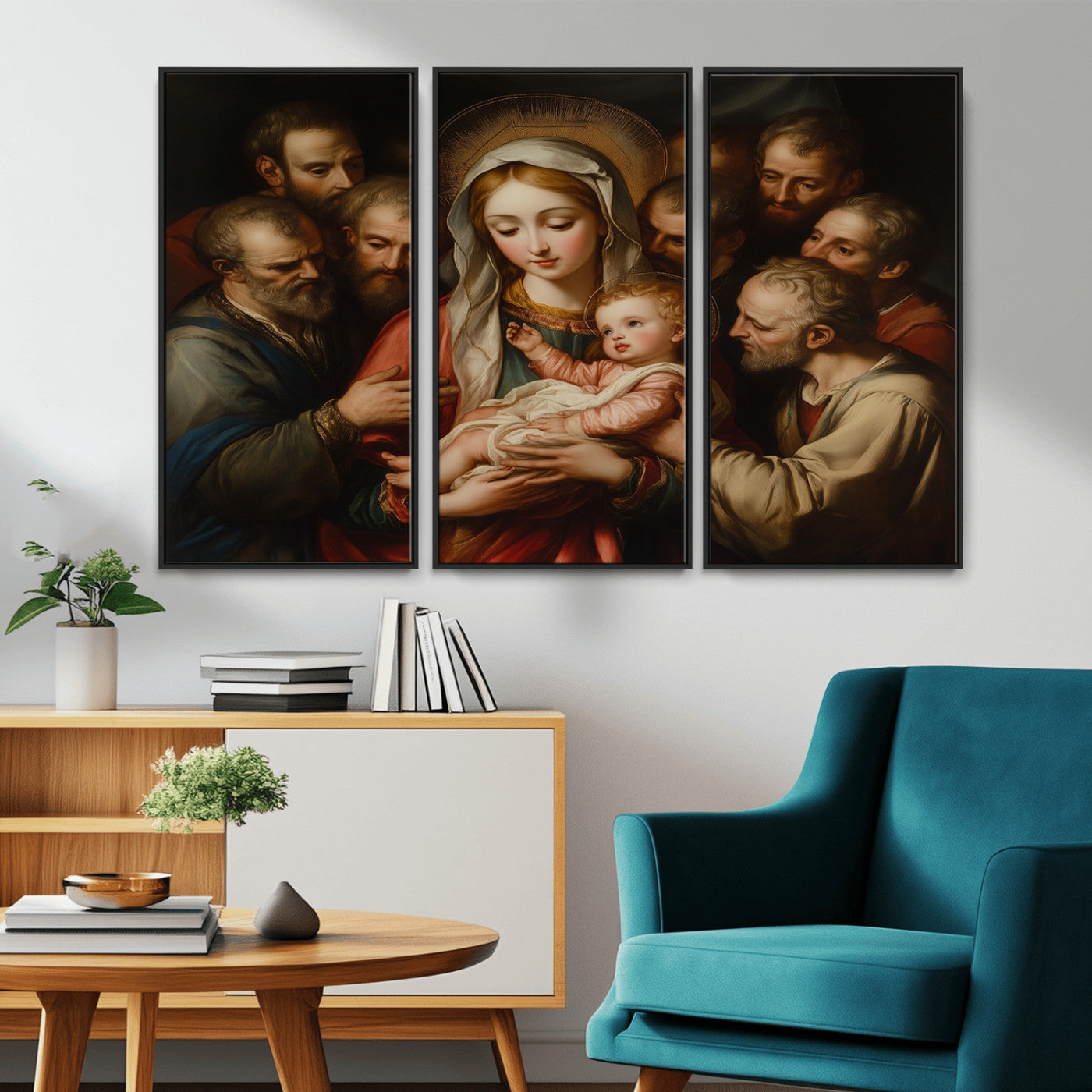 MGV-FC-48X32-3P - Religious Canvas Wall Art Print - Madonna and Child with Apostles Art Print - Classic Christian