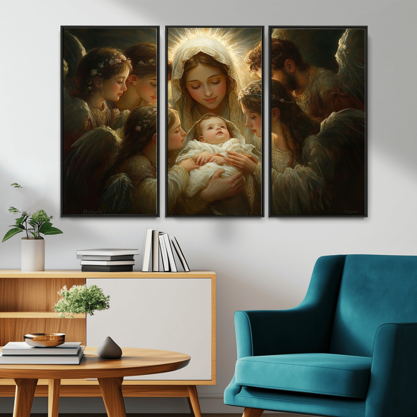MGV-FC-48X32-3P - Mary Jesus Canvas Wall Art Print - Madonna and Child with Apostles Art Print - Classic Christian