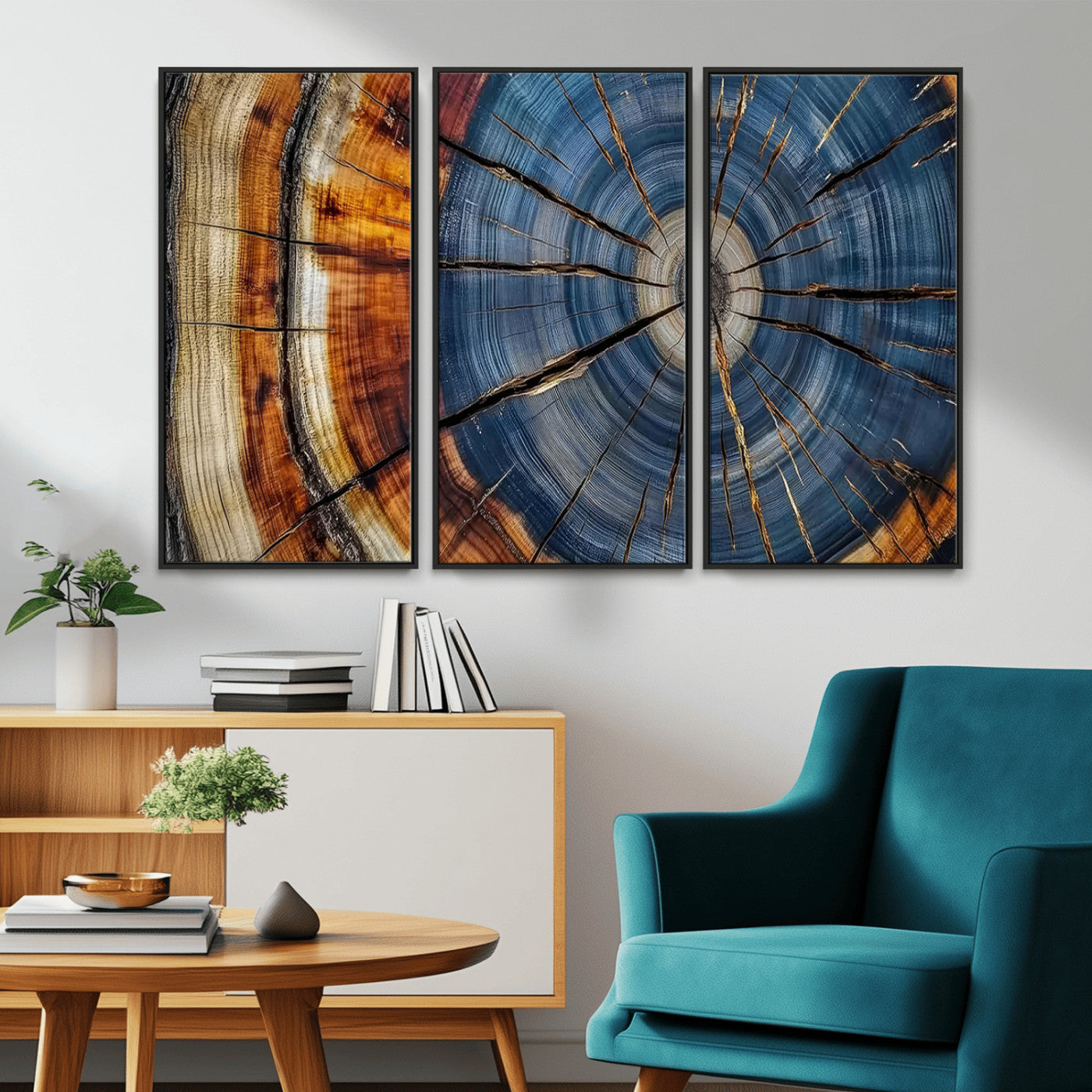 MGV-FC-48X32-3P - Abstract Tree Rings Canvas Wall Art - Wood Grain Canvas Print - Nature-Inspired Modern Wood Grain