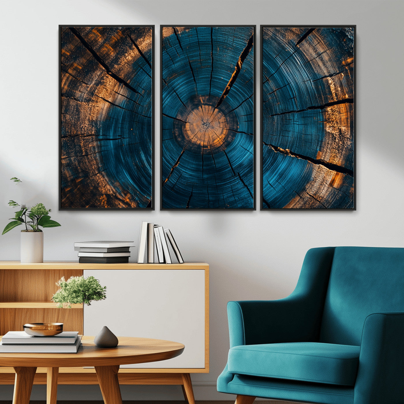 MGV-FC-48X32-3P - Abstract Tree Rings Wall Art Canvas Print - Wood Grain Rings Artwork Print - Nature Woodland Modern