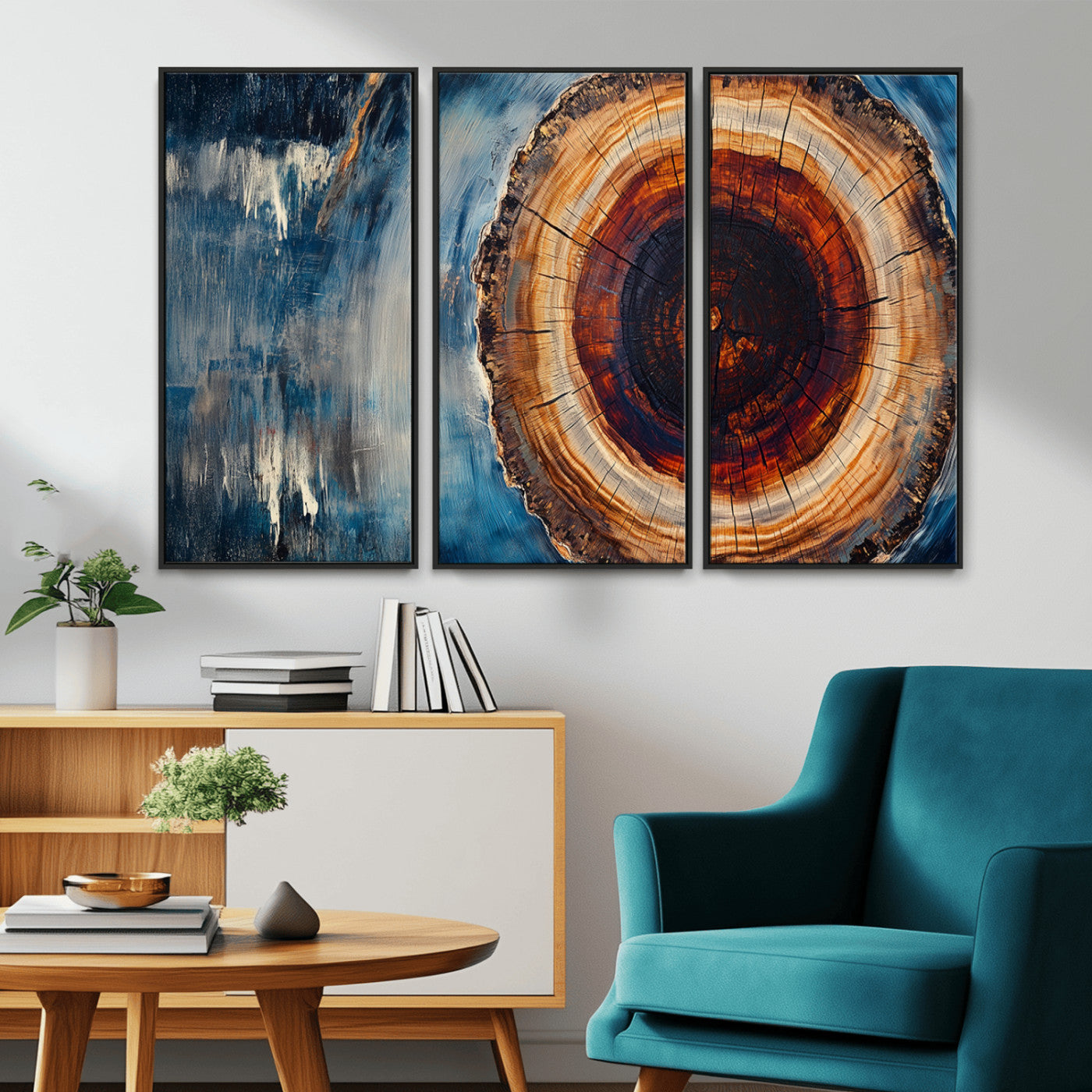 MGV-FC-48X32-3P - Abstract Tree Rings Wall Art Canvas Print - Wood Grain Rings Canvas Print - Nature Woodland Wall