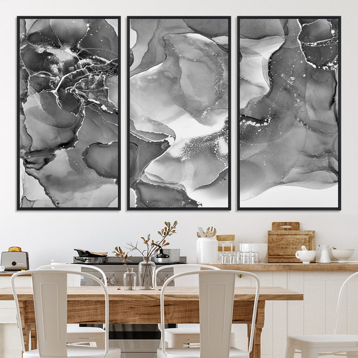 Black White Abstract Canvas Wall Art - Fluid Ink Artwork - Modern Luxury Wall Decor for Contemporary Interiors