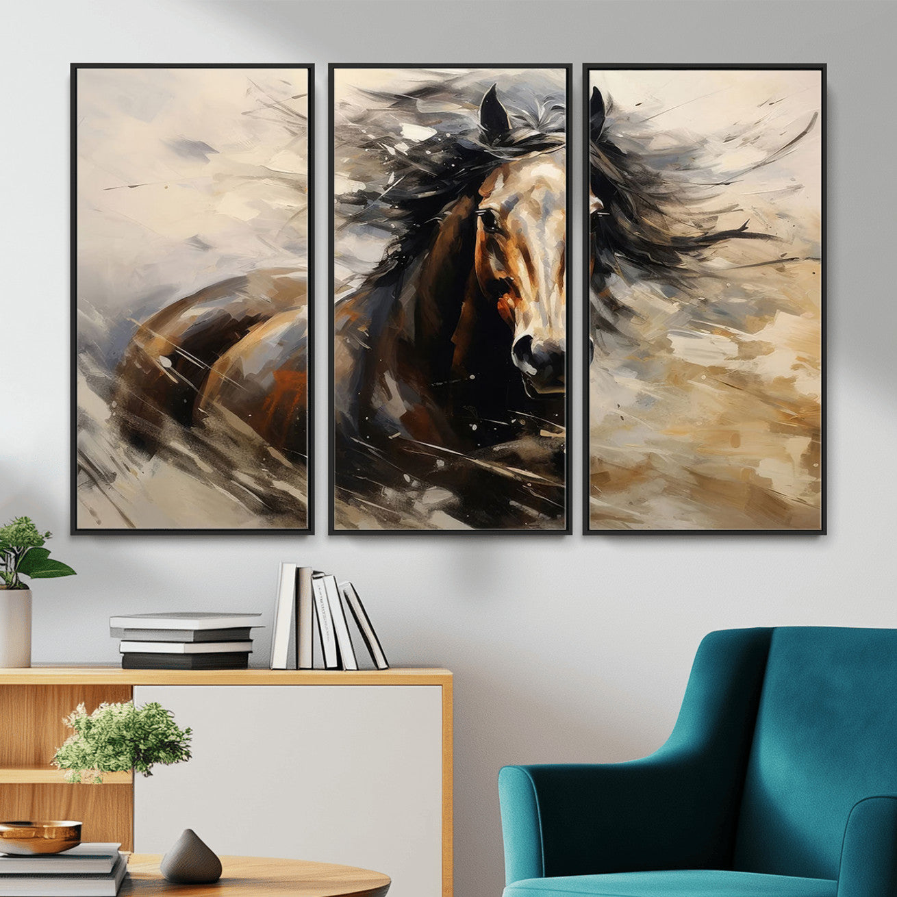 53001-MGV-CV-36X24 - Abstract Wall Art Horse Print - Large Western Horse Canvas - Farmhouse Woodland Wall Art - Framed