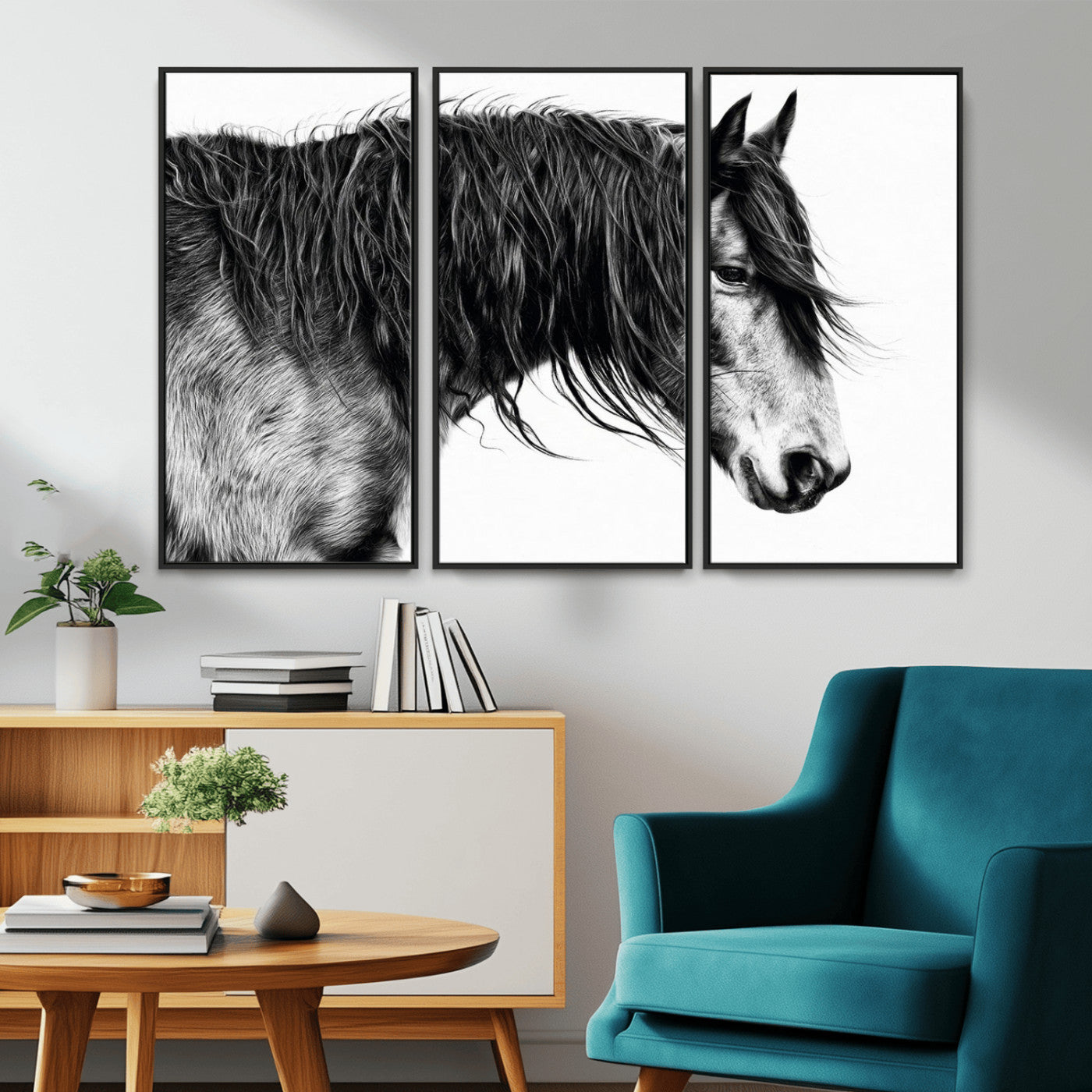 MGV-FC-48X32-3P - Black Horse Wall Art Canvas Print for Farmhouse Decor and Woodland Decoration
