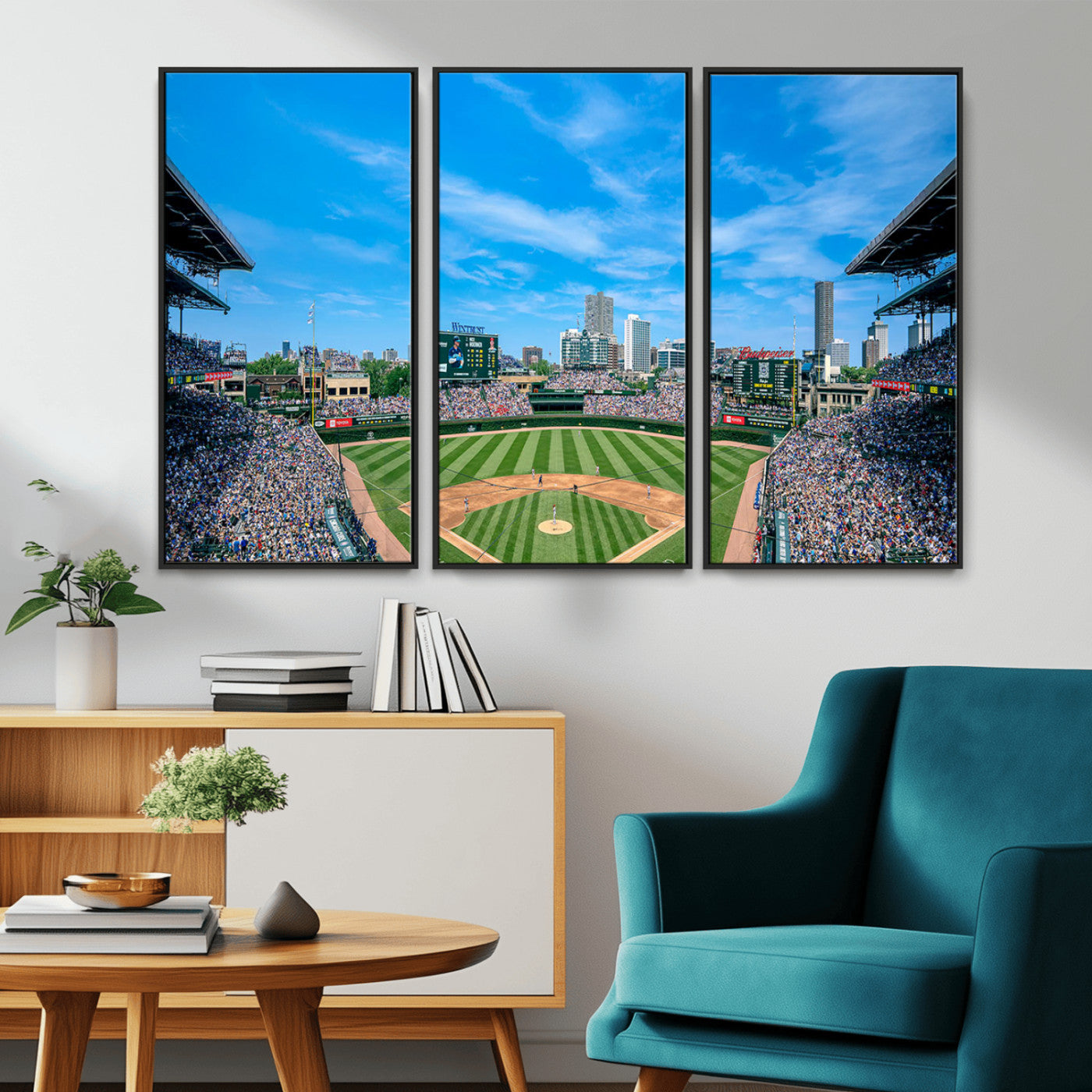 MGV-FC-48X32-3P - Wrigley Field Chicago Cubs Panoramic Art Multi Piece Canvas - Iconic Baseball Stadium Print for