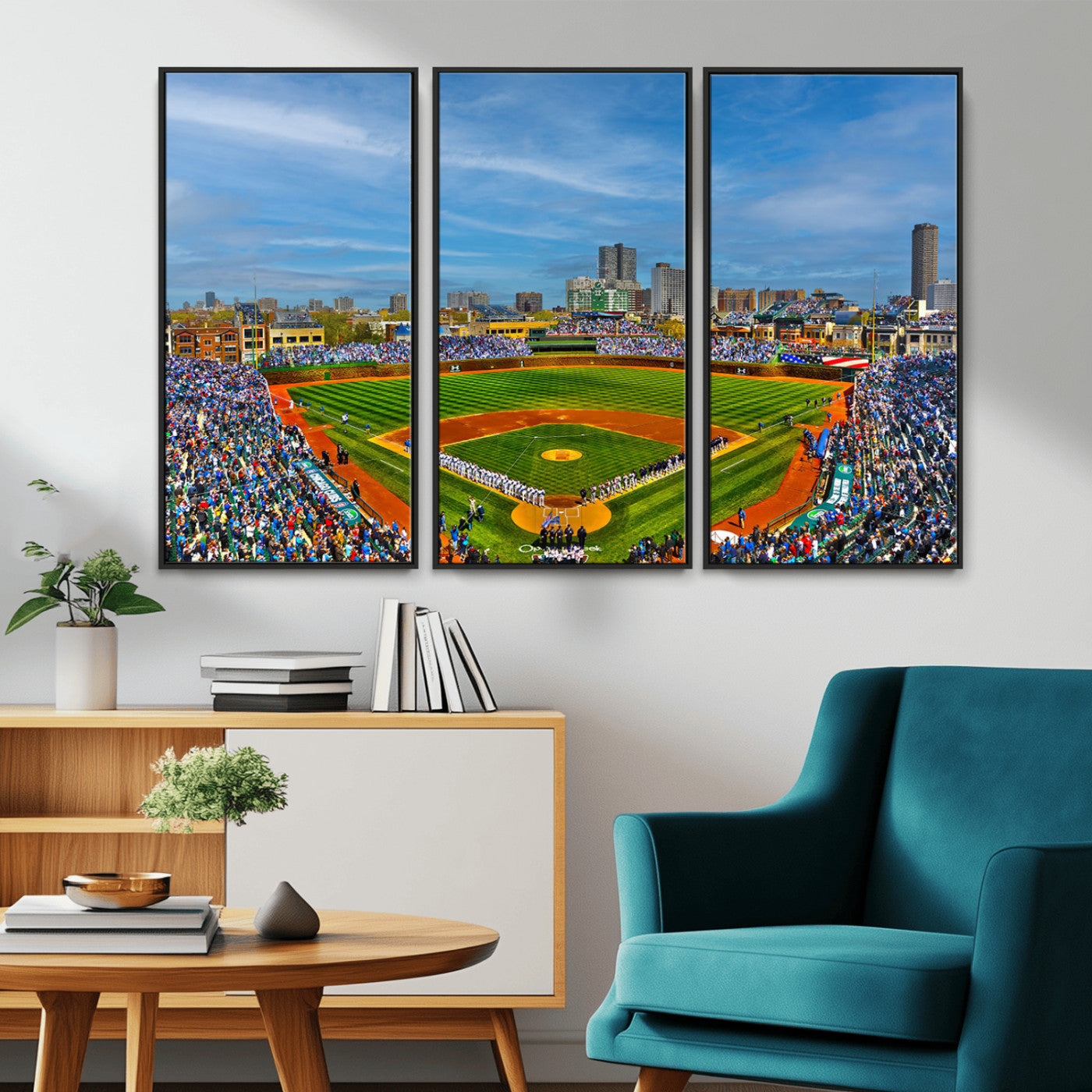 MGV-FC-48X32-3P - Wrigley Field Chicago Cubs Panoramic Multi Piece Canvas Wall Art - Iconic Baseball Stadium Canvas
