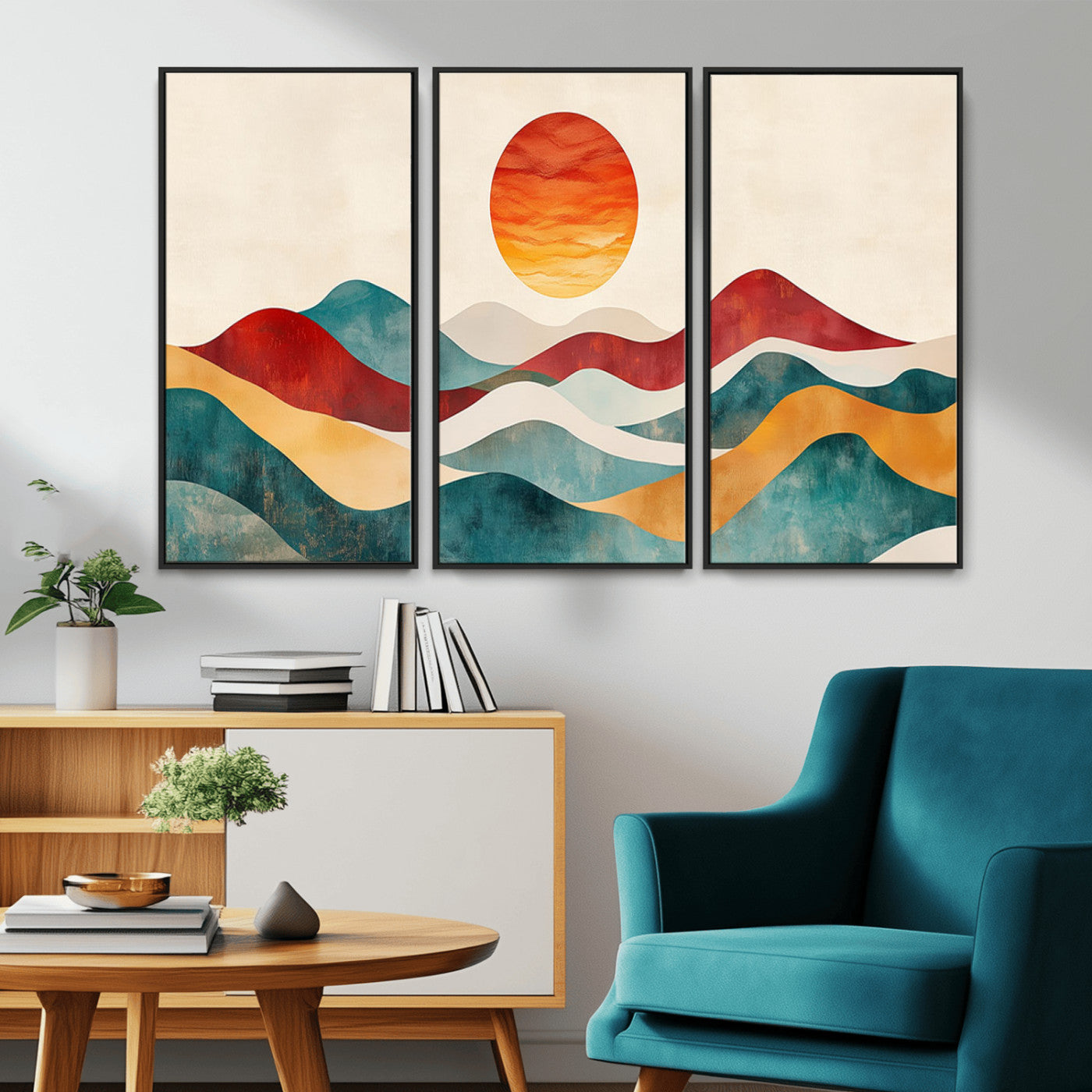 MGV-FC-48X32-3P - Southwest Mountain Canvas - Boho Triptych Wall Art - Rustic Woodland Nursery Decor - Abstract Nature