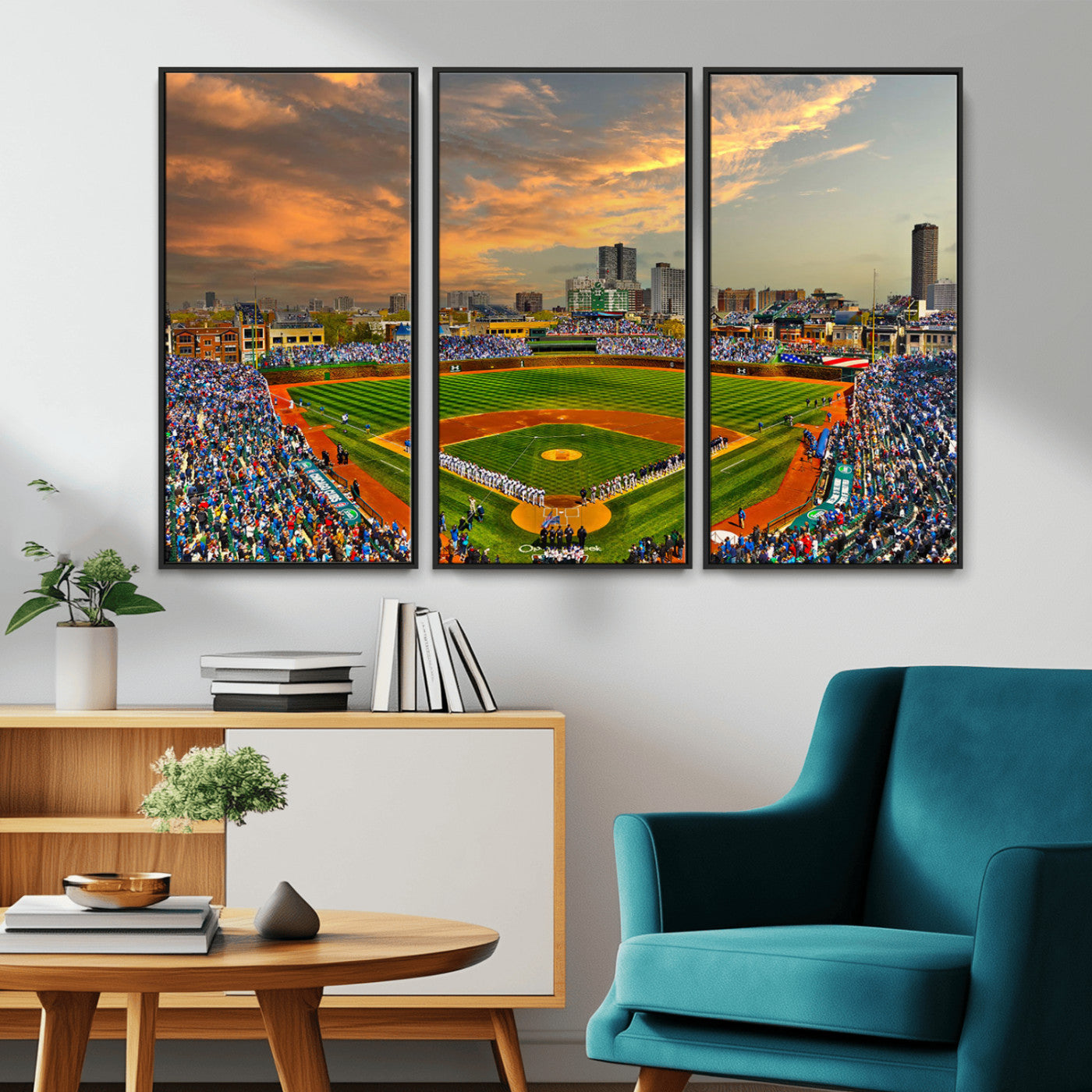 MGV-FC-48X32-3P - Chicago Wrigley Field Canvas Wall Art - Iconic Baseball Stadium Art Print - Wrigley Field Chicago