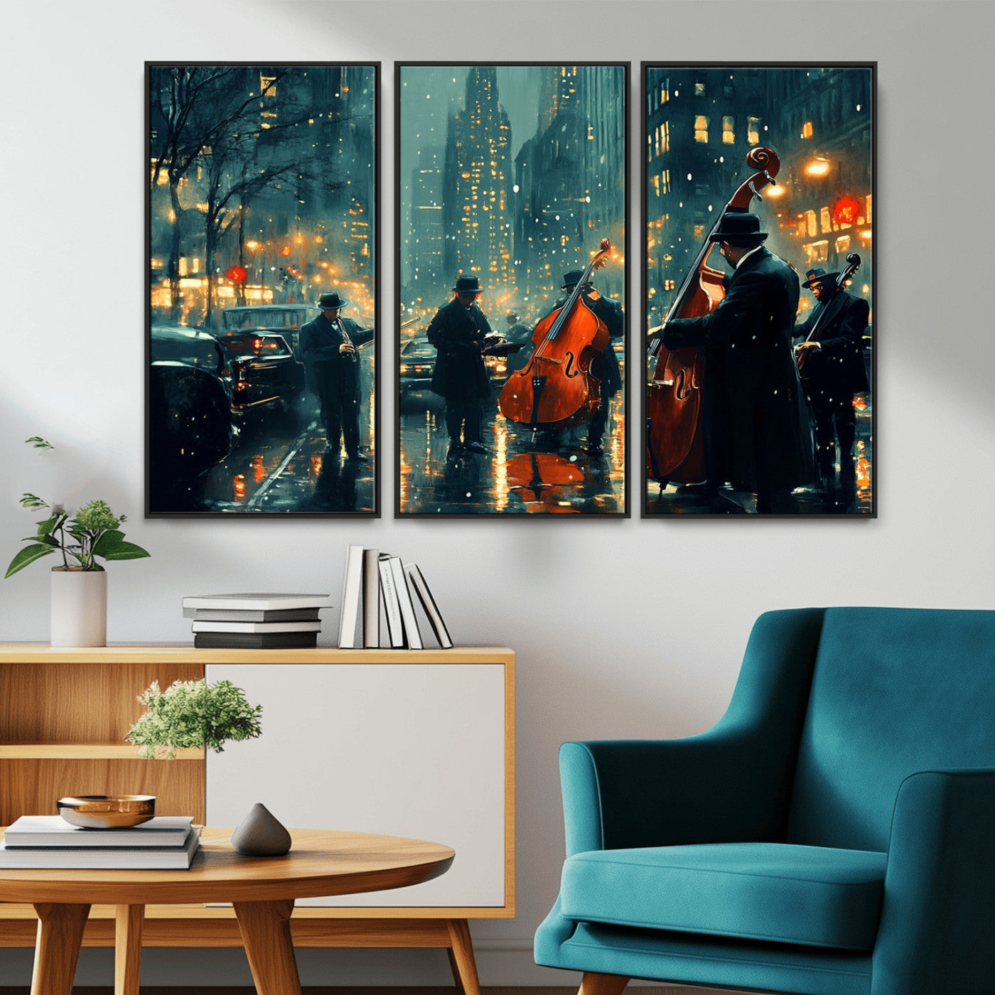 MGV-FC-48X32-3P - African American Jazz Art Print - Framed Abstract Music Canvas - Colorful Instrument Poster for
