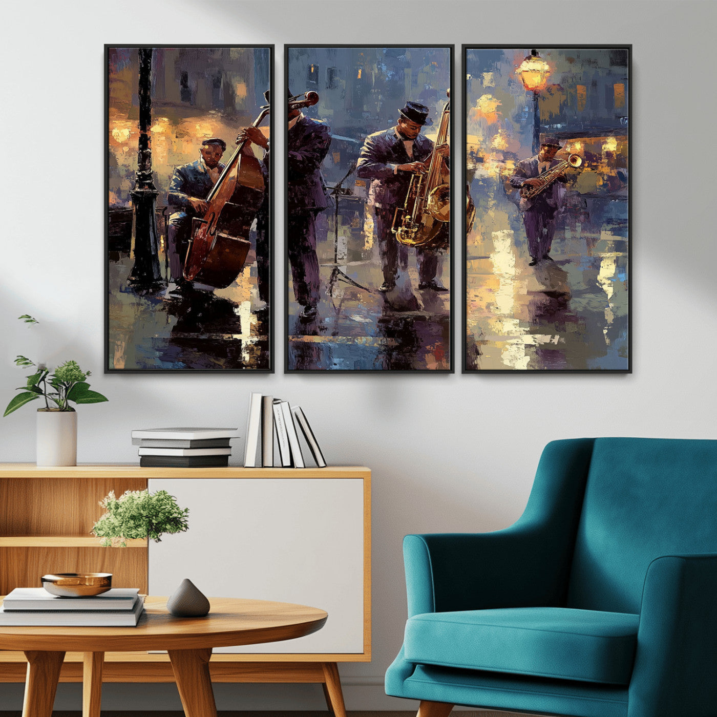MGV-FC-48X32-3P - Afro Abstract Jazz Music Canvas Print - African American Wall Art - Colorful Framed Afro Abstract