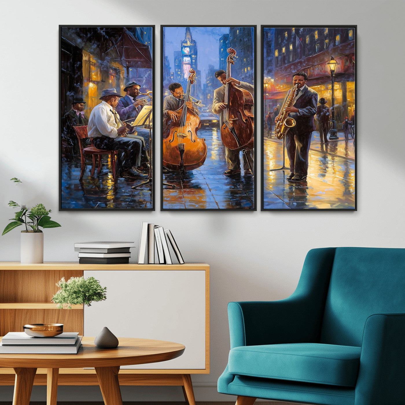 MGV-FC-48X32-3P - Colorful Jazz Wall Art - African American Music Canvas Print - Framed Abstract Music Poster for Home