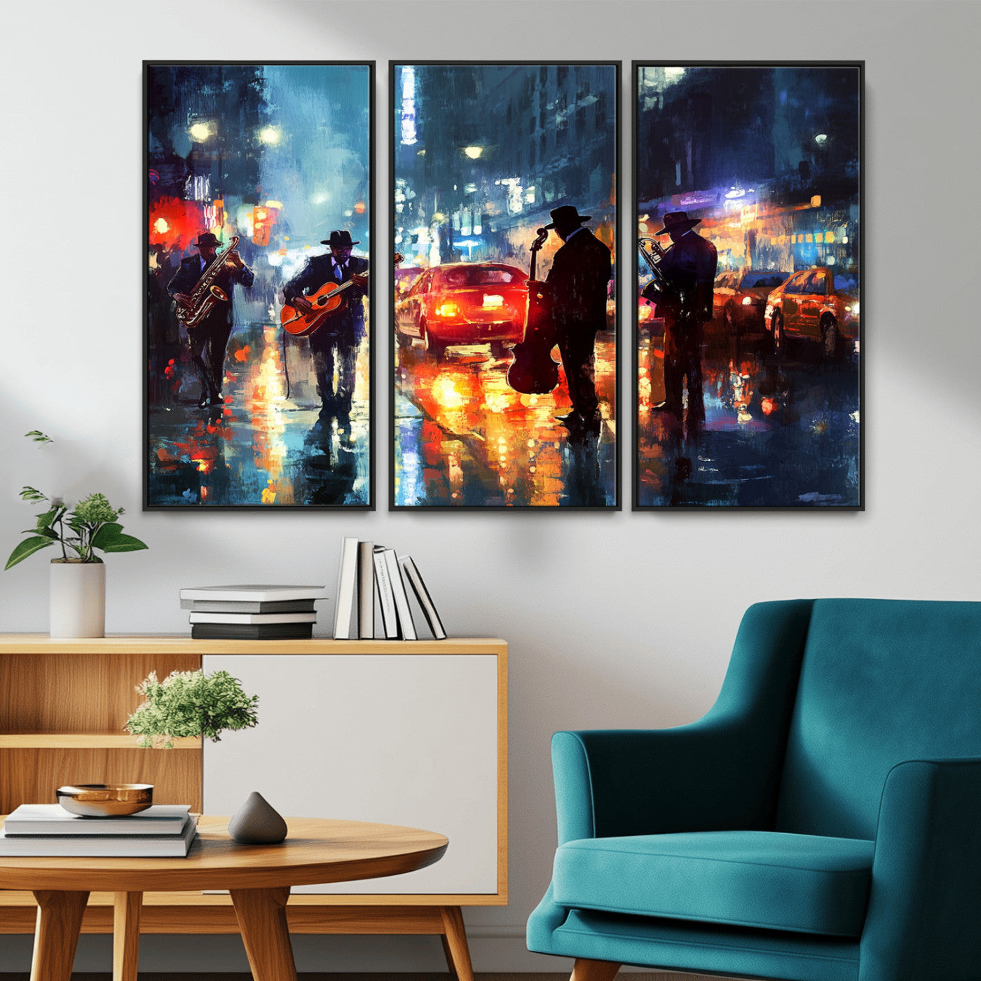 MGV-FC-48X32-3P - African American Jazz Canvas - Abstract Music Wall Art Print - Abstract Jazz Wall Art Framed Prints