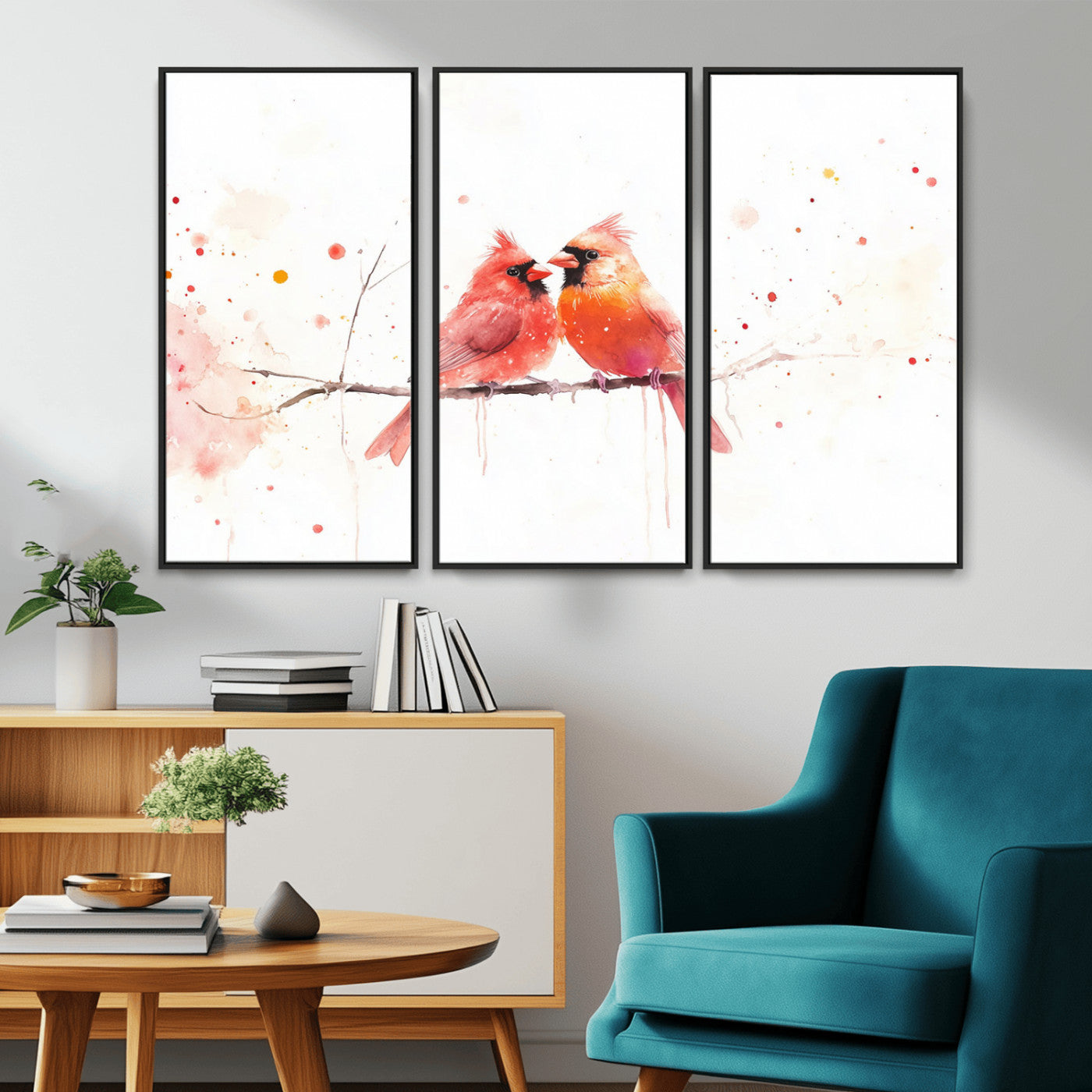 MGV-FC-48X32-3P - Cardinal Bird Canvas Wall Art - Male and Female Cardinal Print - Nature-Inspired Bird Wall Decor for