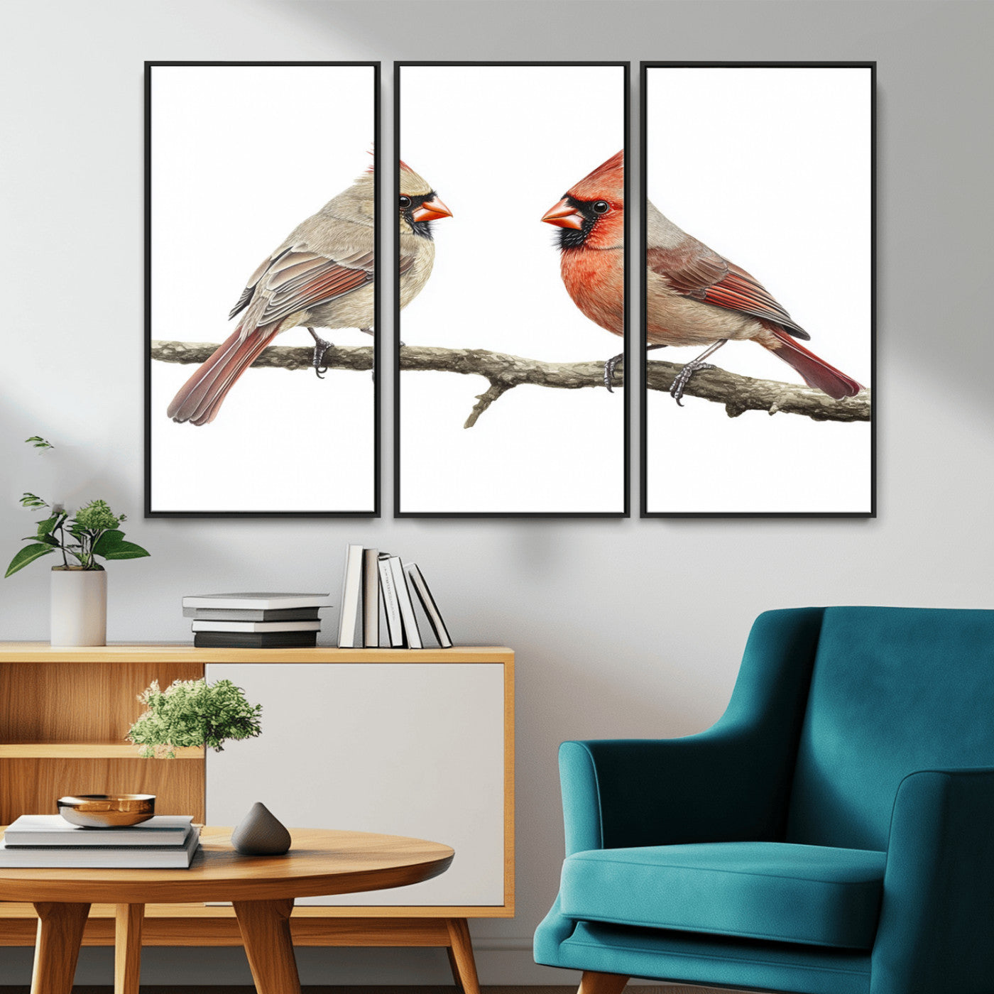 MGV-FC-48X32-3P - Cardinal Canvas Wall Art - Male and Female Cardinal Print - Nature-Inspired Bird Wall Decor for Home
