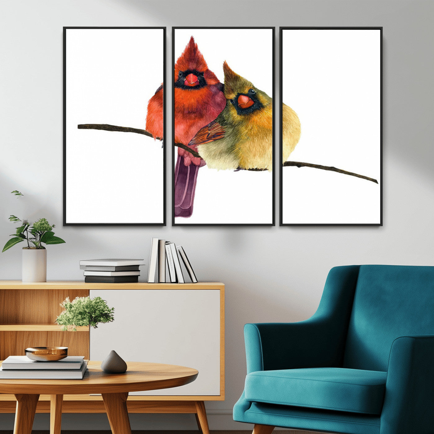 MGV-FC-48X32-3P - Cardinal Bird Canvas Wall Art - Male and Female Cardinal Print - Nature-Inspired Bird Wall Decor for