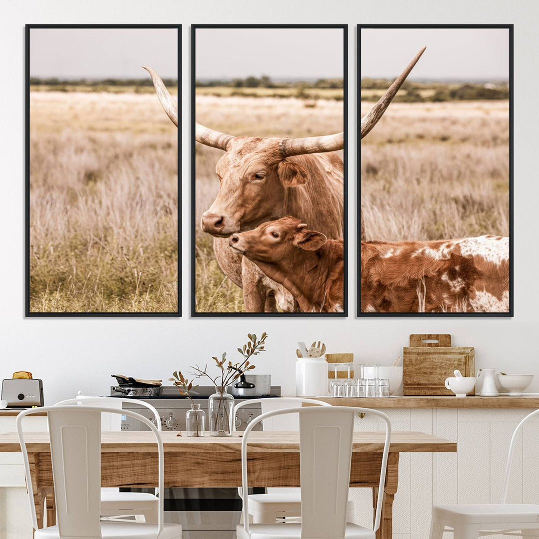 60320-MGV-CV-36X24-Texas Longhorn Cow Wall Art Canvas Print for Farmhouse Wall Art, Texas Decor, Western Wall Art Print