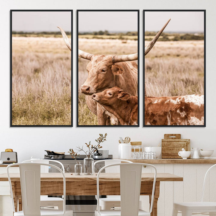 60320-MGV-CV-36X24-Texas Longhorn Cow Wall Art Canvas Print for Farmhouse Wall Art, Texas Decor, Western Wall Art Print