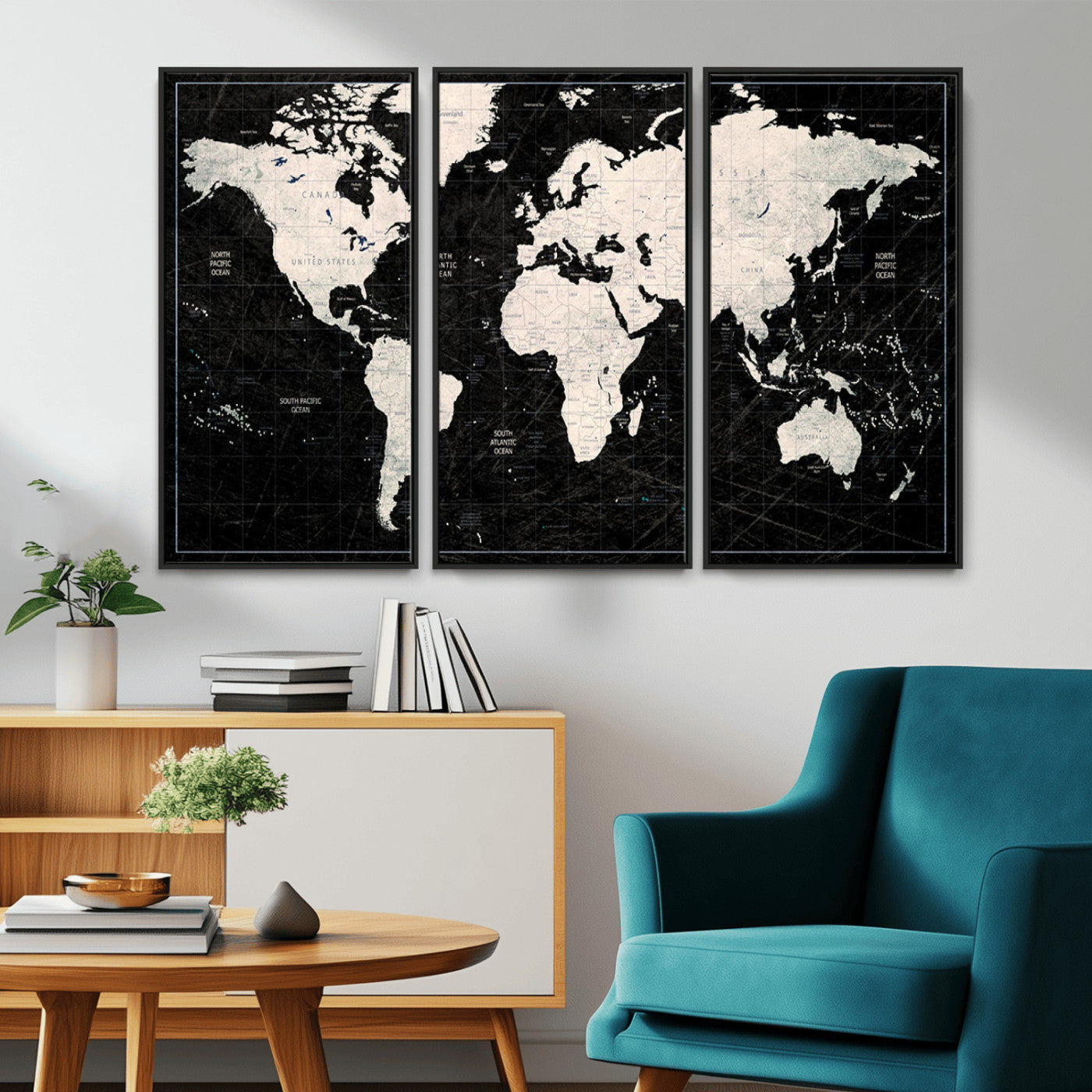 MGV-FC-48X32-3P - Push Pin World Map Canvas Print – Framed Wall Art for Couples to Track Their Travels – Anniversary
