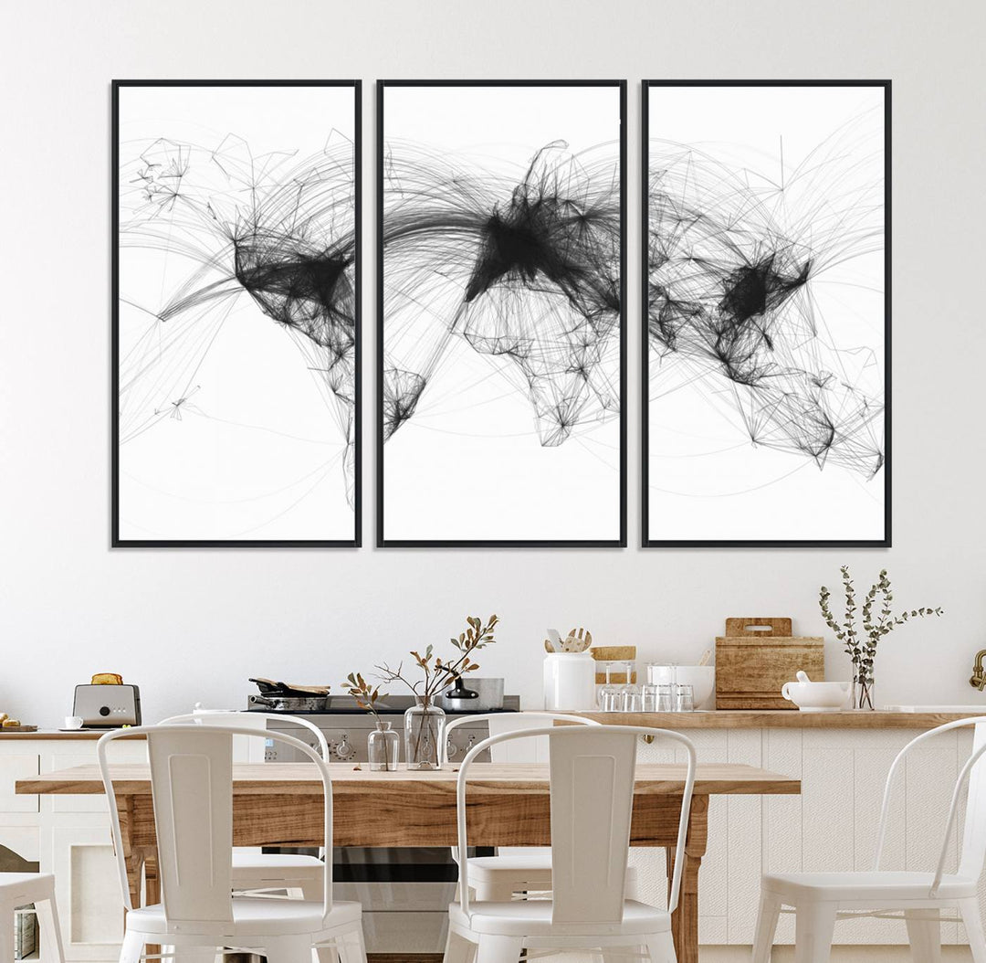 The Flight Routes Air Traffic canvas wall art, framed and ready to hang, is perfect for aviation enthusiasts.