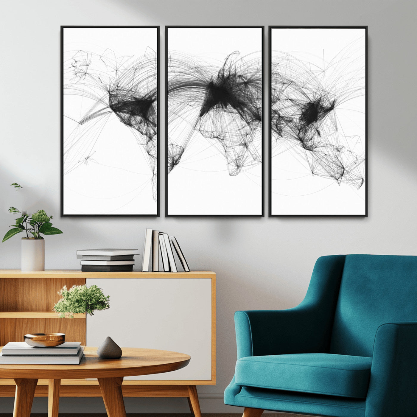 MGV-FC-48X32-3P - Flight Routes Air Traffic Map Canvas Wall Art - Framed - Ready to Hang