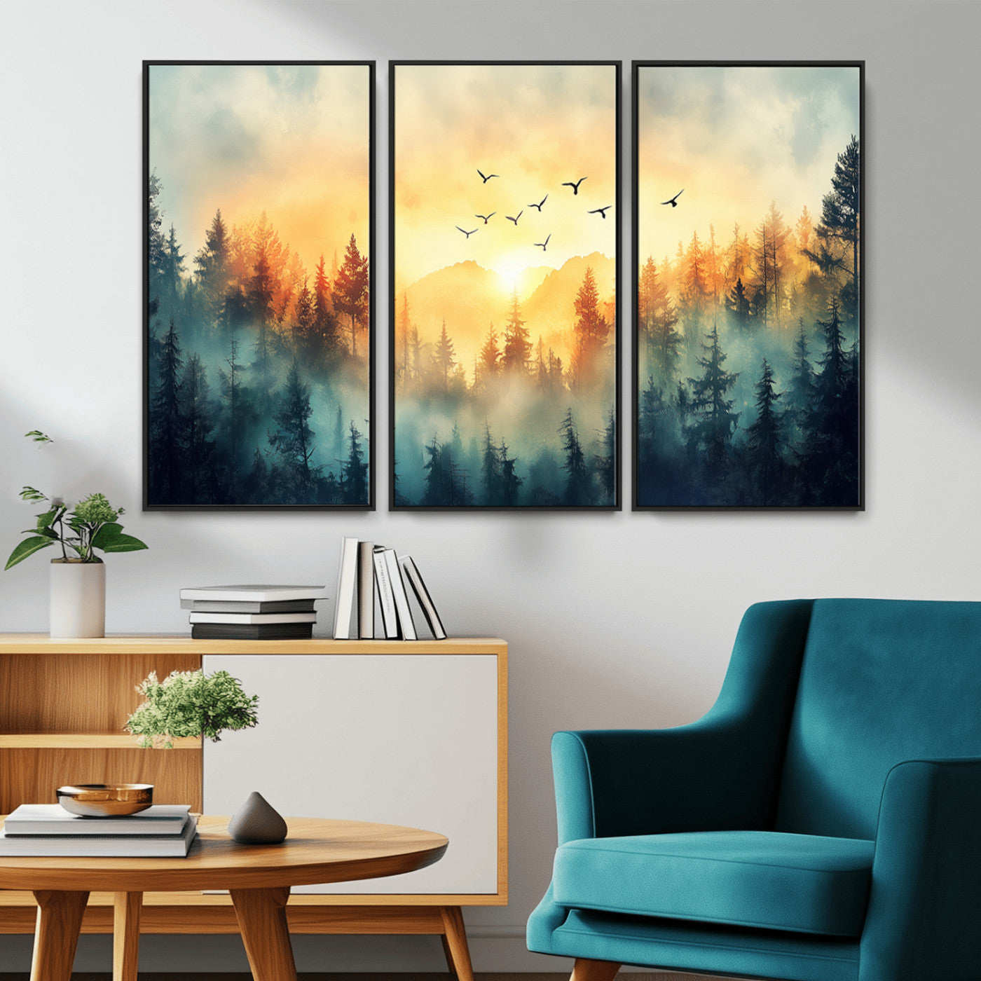 MGV-FC-48X32-3P - Abstract Forest Wall Art Print- Serene Nature Canvas Print with Misty Forest Design for Modern Home