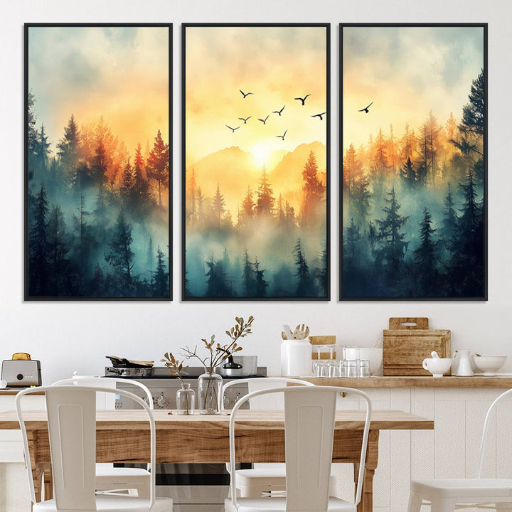 FRSABS2-MGV-CV-36X24-Abstract Forest Wall Art Print- Serene Nature Canvas Print with Misty Forest Design for Modern Home or Office Decor