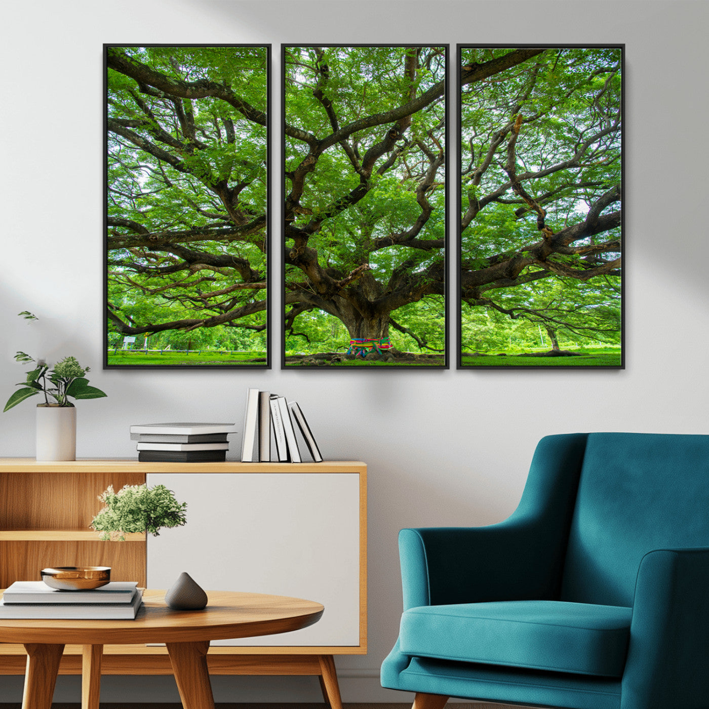 MGV-FC-48X32-3P - Oak Tree Wall Art Print, Forest Canvas Wall Art for Home and Office, Framed Angel Oak Tree Canvas