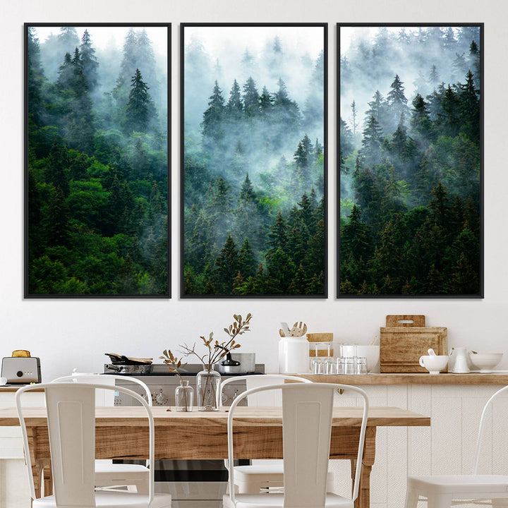 Misty Forest Art Wall Art Canvas Print, Foggy Mountain Art Print, Framed Scenic Wall Print Art Print, Large Woodland Canvas Printing Perfect for  Decor