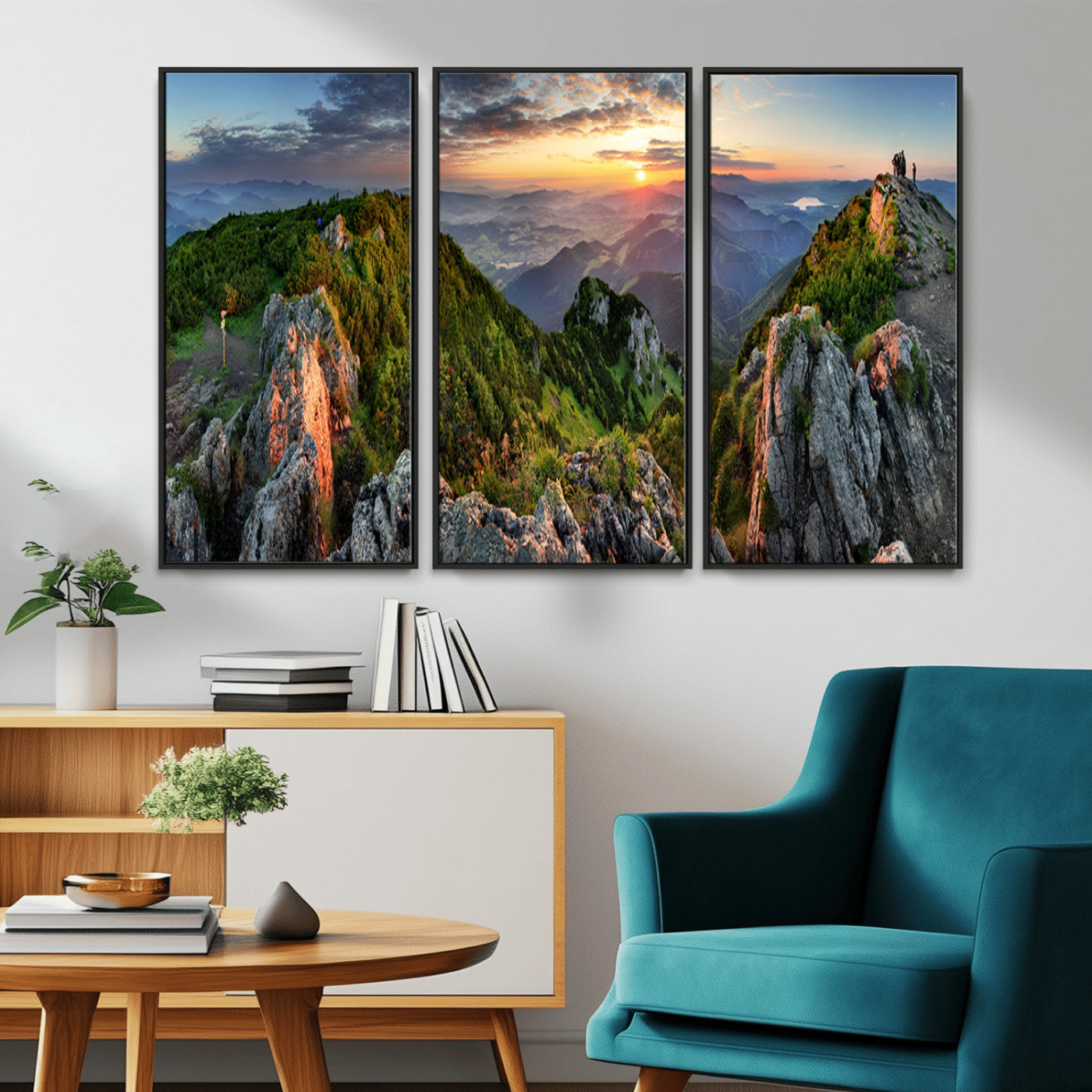 MGV-FC-48X32-3P - Mountain Sunset Panoramic Canvas Print – Scenic Wilderness Landscape, Majestic Summit , Multi-Panel