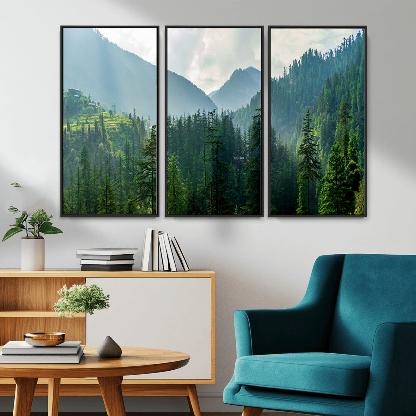 MGV-FC-48X32-3P - Misty Forest Mountain Canvas Print – Serene Nature Wall Art, Tranquil Valley