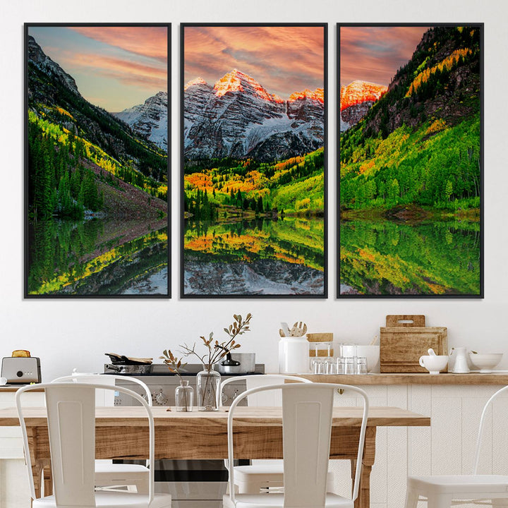 Maroon Bells Lake Wall Art Canvas Print – Majestic Colorado Mountain Landscape, Autumn Reflection, Multi-Panel Framed Artwork for Home, Office Decor