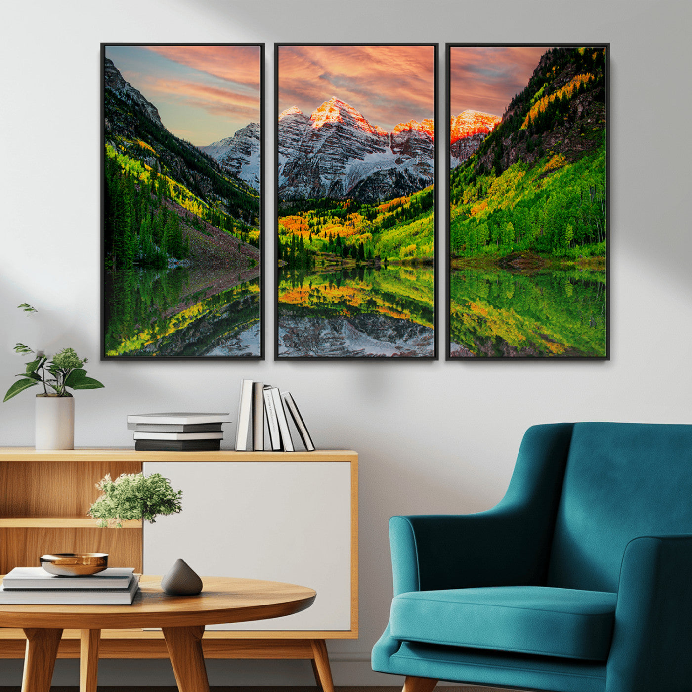 MGV-FC-48X32-3P - Maroon Bells Lake Wall Art Canvas Print – Majestic Colorado Mountain Landscape, Autumn Reflection,