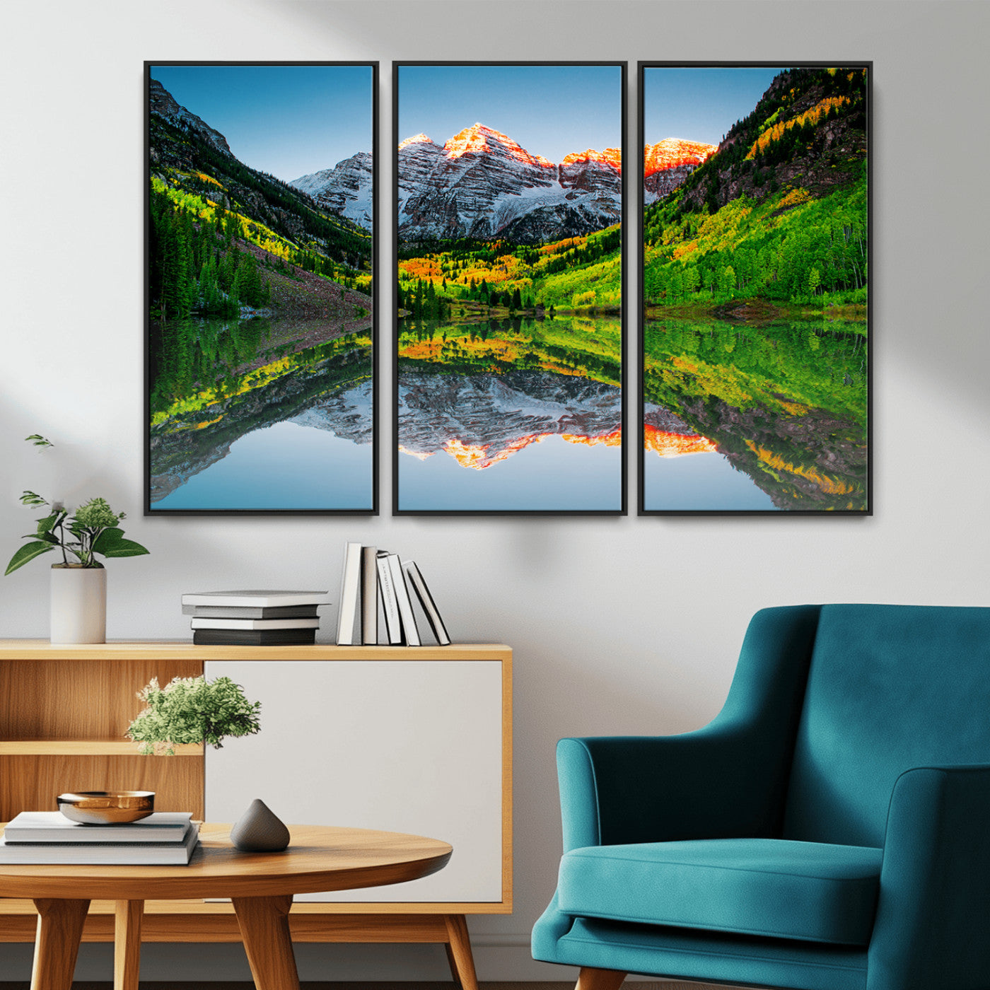 MGV-FC-48X32-3P - Maroon Bells Lake Print Wall Art – Majestic Colorado Mountain Landscape, Autumn Reflection,